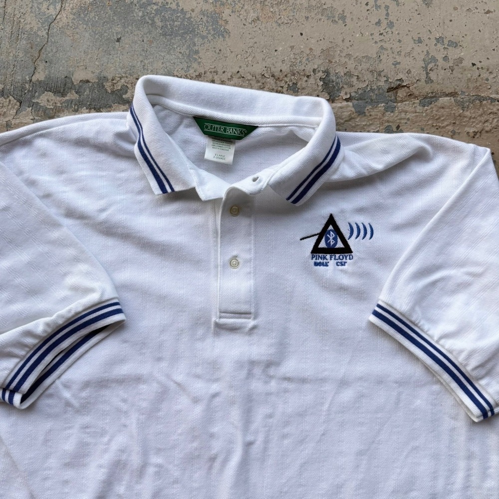 Vintage Outer Banks Pink Floyd Bluetooth Logo Polo Shirt White Mens XL Rare